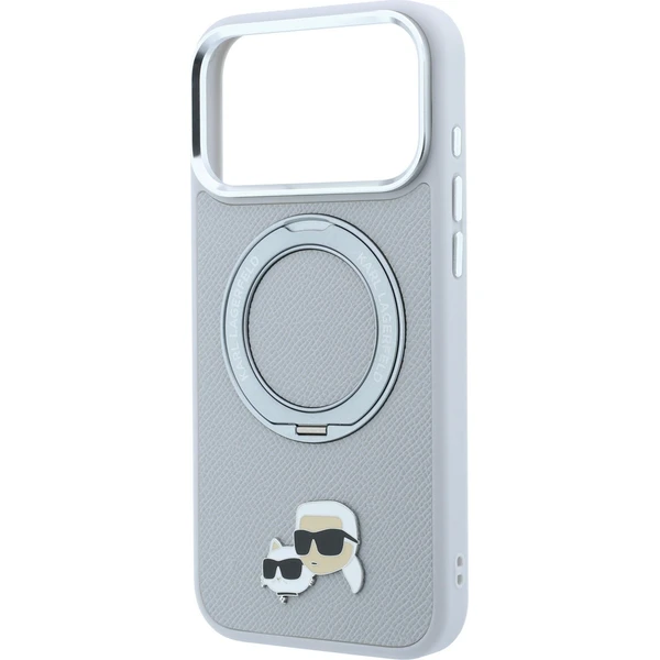 Karl Lagerfeld PU Grained K&CH Heads Ring Stand Magsafe kryt iPhone 18 Pro šedý - Puzdra - Obrázok fd6f8d46c5af4f54aa63e190e2d90aa6