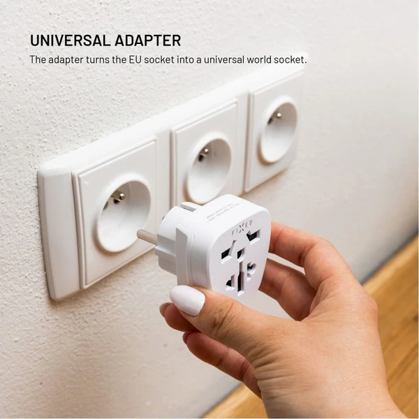 FIXED EU cestovný adaptér 2 pre pripojenie UK, US, AUS zariadení do EU zásuviek, biely - Zásuvky - Obrázok fdd6073434144a4c9b04cdc5621e5905