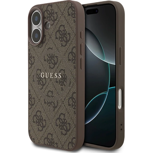 Guess PU Leather 4G Colored Ring MagSafe Zadný Kryt pre iPhone 17 hnedý - Puzdra - Hlavný obrázok