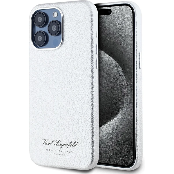 Karl Lagerfeld Grained PU Hotel RSG zadný kryt pre iPhone 15 Pro Max sivý - Puzdra - Hlavný obrázok