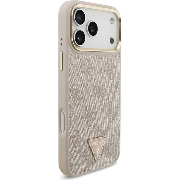 Guess PU Leather 4G Strass Triangle Logo Gold Frame MagSafe Zadný Kryt pre iPhone 18 Pro Max Pink - Puzdra - Obrázok fe817483c7784fc68945ea050222123a