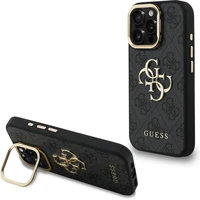 Guess PU 4G Metal Logo Stand Camera Frame kryt iPhone 15 Pre čierny - Puzdra