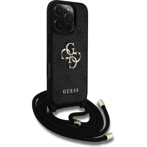 Guess PU 4G Metal Logo Crossbody popruh kryt iPhone 16 Pre čierny - Puzdra - Obrázok fecb536a4a734e78a82b04d6f7c4ef2b