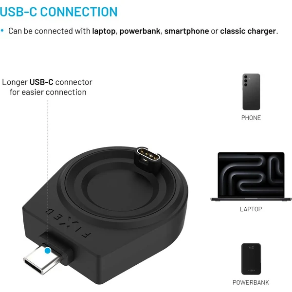FIXED Nabíjací USB-C adaptér pre Garmin Fenix ??5/6/7/7X/8, Epix, Venu 2/3/3S, Vívoactive 3/4/5 čier - Nabíjačky - Obrázok fed88e0b2ffa455eba9f2c02f5b0d633