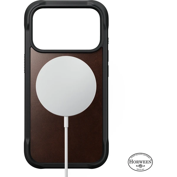 Nomad Rugged Leather (Horween) MagSafe kožený kryt iPhone 18 Pro Rustic Brown - Puzdra - Obrázok ff26c27a8cce47158994dbf7b327b8c6