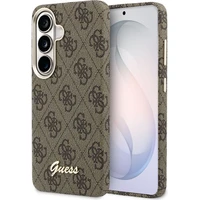 Guess PU 4G Script Metal Logo Magnetický kryt Samsung Galaxy S26 hnedý - Puzdra