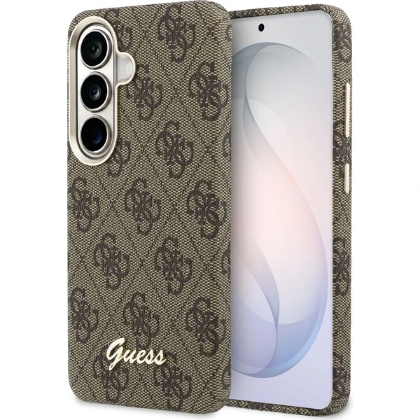 Guess PU 4G Script Metal Logo Magnetický kryt Samsung Galaxy S26 hnedý - Puzdra - Hlavný obrázok